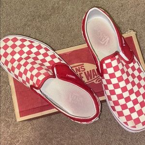 Red and white checkered vans